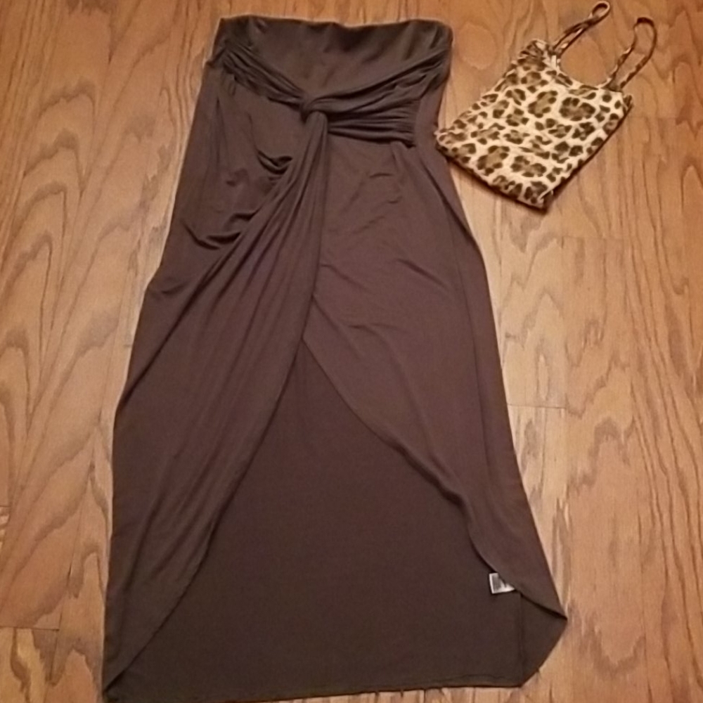 HEART & HIPS OLIVE FRONT KNOT FITTED SKIRT